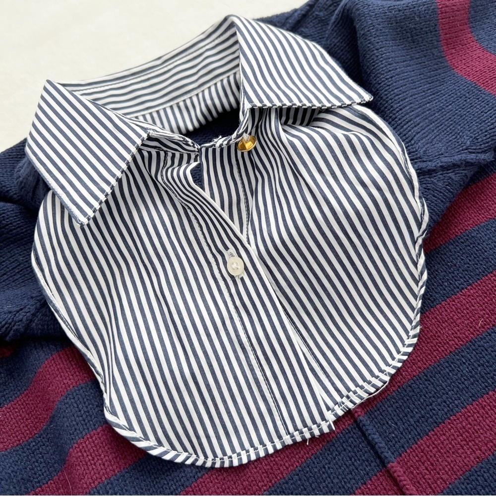 Lauren Ralph Lauren Bullion Crest Faux Layered Sweater Navy Red Stripe Medium - Picture 11 of 17